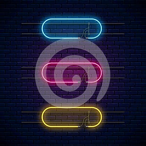 Glowing neon vector frames. Neon light banners set. Realistic glow signboard. Vector illustration. Glowing borders