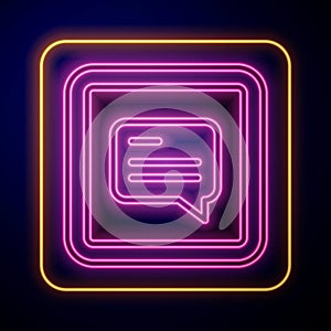 Glowing neon Video with subtitles icon isolated on black background. Vector