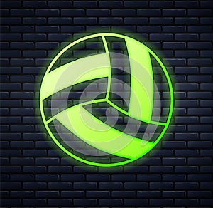 Glowing neon Volleyball ball icon isolated on brick wall background. Sport equipment. Vector