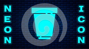 Glowing neon Water filter cartridge icon isolated on brick wall background. Vector Illustration