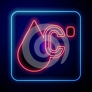 Glowing neon Water temperature icon isolated on black background. Vector