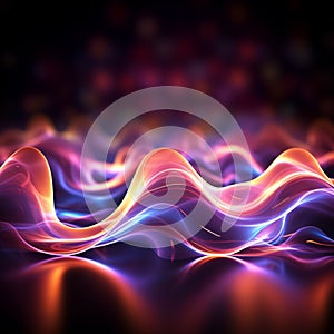Glowing neon waves in an abstract, ultraviolet laser light show