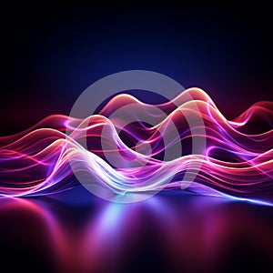 Glowing neon waves in an abstract, ultraviolet laser light show