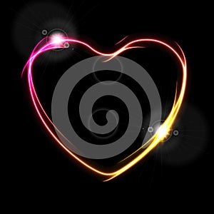 Glowing neon yellow and pink heart abstract background