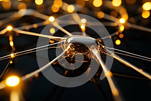 Glowing network of connections showcasing advanced technology in digital communication and data processing. Focused on
