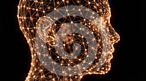 Glowing Network Wireframe Human Head Profile