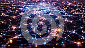 Glowing network of interconnected nodes and electric blue lines