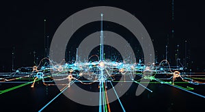 Glowing Network Lines Representing Data Streams
