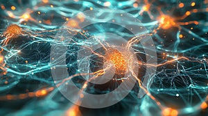 A glowing network of organiclike patterns, resembling the digital nervous system of an artificial intelligence