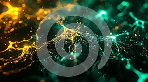 A glowing network of organiclike patterns, resembling the digital nervous system of an artificial intelligence