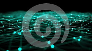 Glowing Neural Network Connection Of Dots And Lines On Dark Background