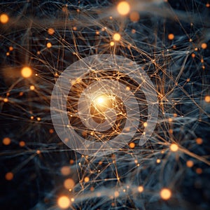 Glowing neural network visualization with interconnected lines and nodes