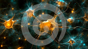 Glowing Neuron Network Cellular Structure Microscopic View