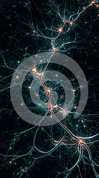 Glowing neuron network neural cell synapse axon dendrite brain fiber microscopic pattern biophotonics biology science