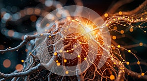 Glowing Neuron Network Visualization - Digital Illustration of Neural Pathways and Brain Connections