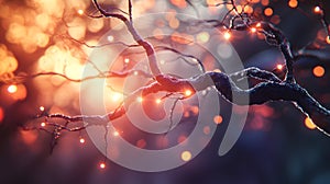 Glowing Neuron Representation on Futuristic Data Stream Background ai generative