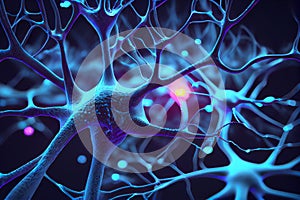 Glowing neurons background, ai generation