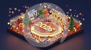 Glowing 2026 New Year celebration 3D render