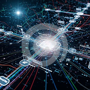 Glowing node highlights the focus on artificial intelligence and