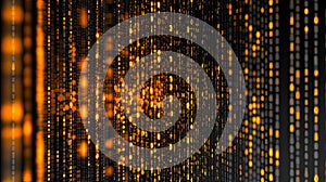 Dynamic Abstract Technology Background With Binary Code and Glowing Nodes in a Dark Environment