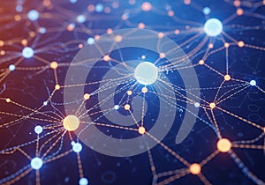 Glowing nodes connected by lines create a digital network pattern, resembling a neural or computer