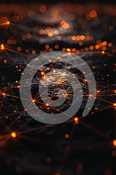 Glowing nodes and lines creating interconnected data blocks in a futuristic blockchain network.