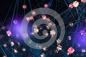 Glowing nodes with variational lines, 3d rendering