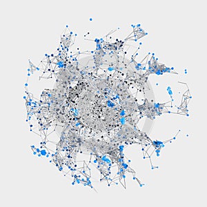 Glowing nodes with variational lines, 3d rendering
