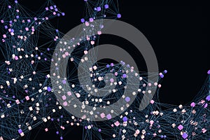 Glowing nodes with variational lines, 3d rendering