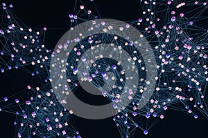 Glowing nodes with variational lines, 3d rendering