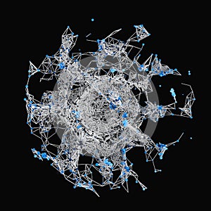 Glowing nodes with variational lines, 3d rendering