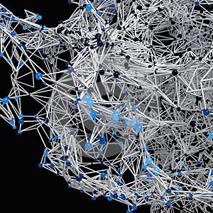 Glowing nodes with variational lines, 3d rendering