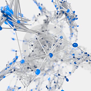 Glowing nodes with variational lines, 3d rendering