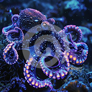 Glowing Octopus in Dark Water