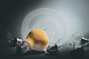 Glowing one light bulb.creativity inspiration concept