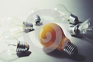 Glowing one light bulb.creativity inspiration concept
