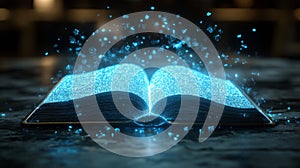 Glowing Open Book With Digital Light Effect