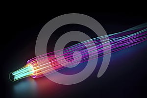 Glowing optical fiber cable or wire realistic vector, fiber optics future technologies. Speed internet connection, network