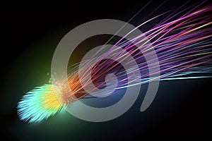 Glowing optical fiber cable or wire realistic vector, fiber optics future technologies. Speed internet connection, network