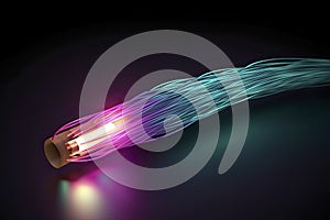 Glowing optical fiber cable or wire realistic vector, fiber optics future technologies. Speed internet connection, network