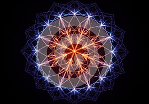 Glowing Orange and Blue Geometric Mandala Pattern