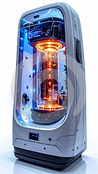 Futuristic Quantum Computer Core Glowing with Power