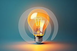 Glowing orange light bulb isolated on a blue background
