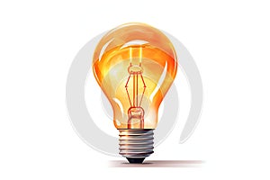 Glowing orange light bulb isolated on white background