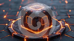 Glowing Orange Lines on a Cracked Cube