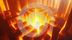 Glowing Orange Maze Abstract 3D Rendering