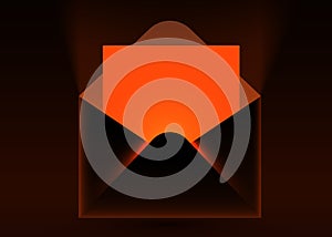 Glowing Orange Message Card in an Abstract Dark Envelope.