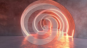 Glowing Orange Neon Archway Tunnel Corridor