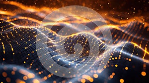 Digital data network connecting glowing particles across a futuristic landscape