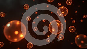 Glowing Orange Spheres Float In Dark Space